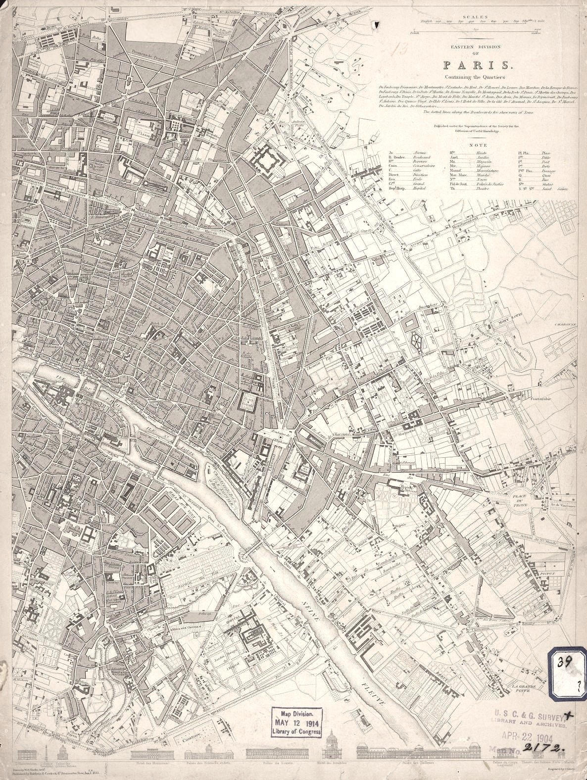 1833 Paris Antique Map — MUSEUM OUTLETS
